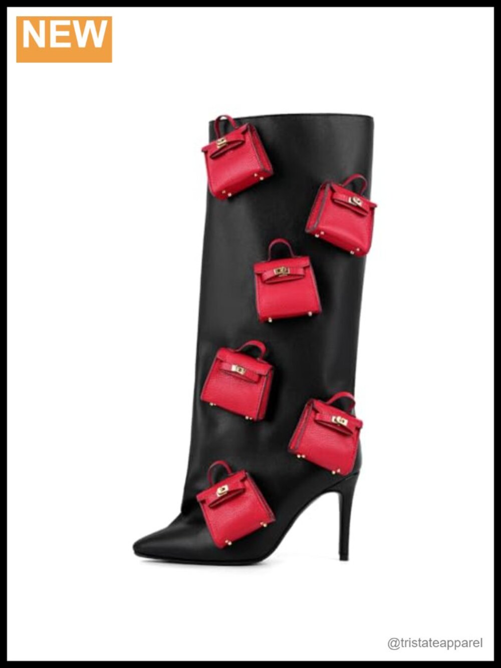 Onlymaker Women's Knee-High Stiletto Heel Boots with Attached Red Purse PU